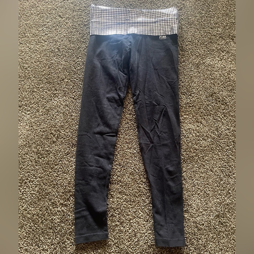 Victorias Secret Pink Yoga Leggings Black Mirror Studded Pants Bling